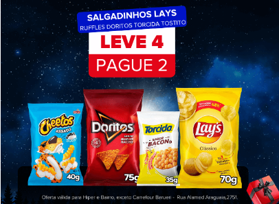 "SALGADINHO LAYS - RUFFLES- DORITOS - TORCIDA - TOSTITO - L4P2 "