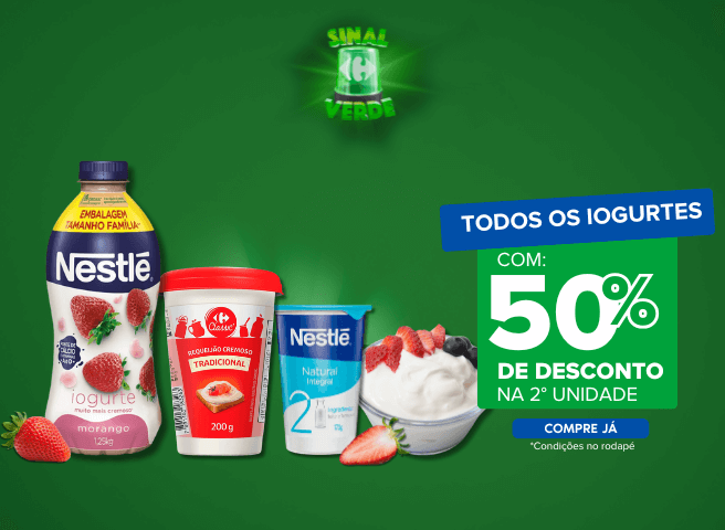 SINAL VEDE: Todos os iogurtes com 50% off na 2a unidade