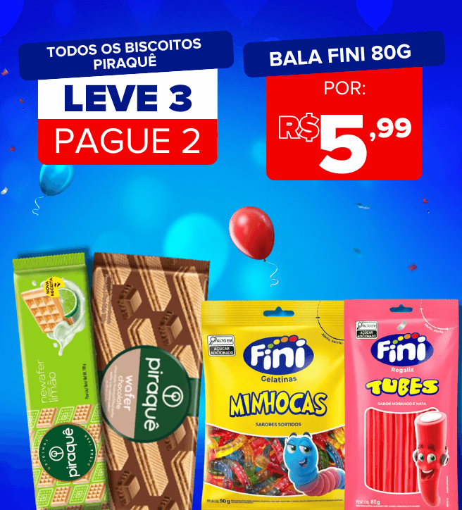 Aniversário Carrefour: Todos os biscoitos Piraquê Leve 3 Pague 2 e Bala Fini 80g por R$5,99